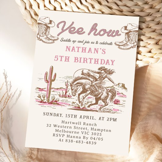 Vintage Western Cowboy Birthday Invitation Kaart