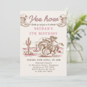 Vintage Western Cowboy Birthday Invitation Kaart (Staand voorkant)