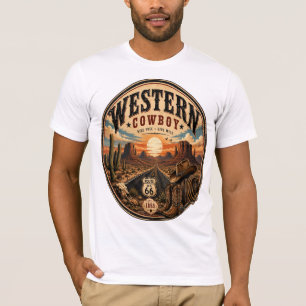 Vintage Western Cowboy Route 66 Woestijn Grafische T-shirt