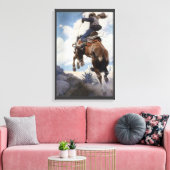 Vintage Western Cowboys, Bucking door NC Wyeth Canvas Afdruk (Insitu (Woonkamer))