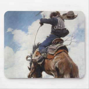 Vintage Western Cowboys, Bucking door NC Wyeth Muismat