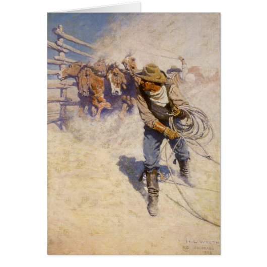 Vintage Western Cowboys, In de kraal door NC Wyeth (Voorkant)