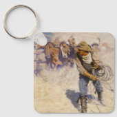 Vintage Western Cowboys, In de kraal door NC Wyeth Sleutelhanger (Voorkant)