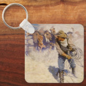 Vintage Western Cowboys, In de kraal door NC Wyeth Sleutelhanger (Voorkant)