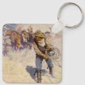 Vintage Western Cowboys, In de kraal door NC Wyeth Sleutelhanger (Achterkant)