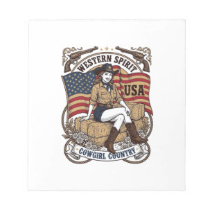 Vintage Western Cowgirl Patriottisch Shirt Ontwerp Notitieblok