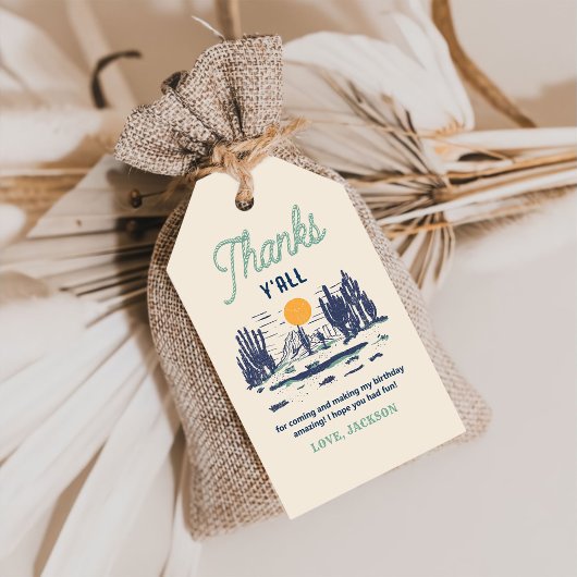 Vintage Western Eerste Rodeo 1e Verjaardag Bedankt Cadeaulabel