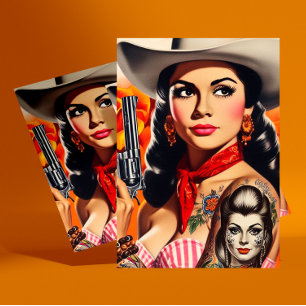 Vintage Western Pin-up Briefkaart
