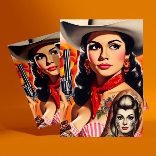 Vintage Western Pin-up Briefkaart