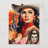 Vintage Western Pin-up Briefkaart (Voorkant)
