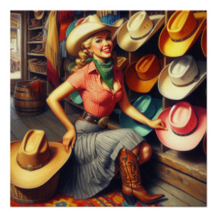 Vintage Western Retro Cowgirl Op Zoek Naar Haten Perfect Poster
