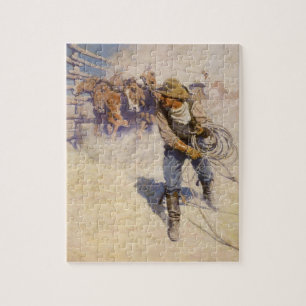 Vintage Westerne Cowboys, in Corral door NC Wyeth Legpuzzel