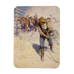 Vintage Westerne Cowboys, in Corral door NC Wyeth Magneet