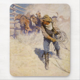 Vintage Westerne Cowboys, in Corral door NC Wyeth Muismat