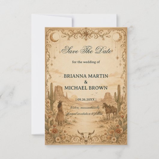 Vintage Westerse Romantische Sierstijl Save The Date (Voorkant)