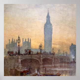 Vintage Westminster Bridge Big Ben London England Poster