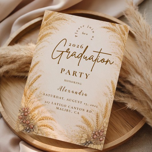 Vintage Wheat Field Graduation Party Kaart