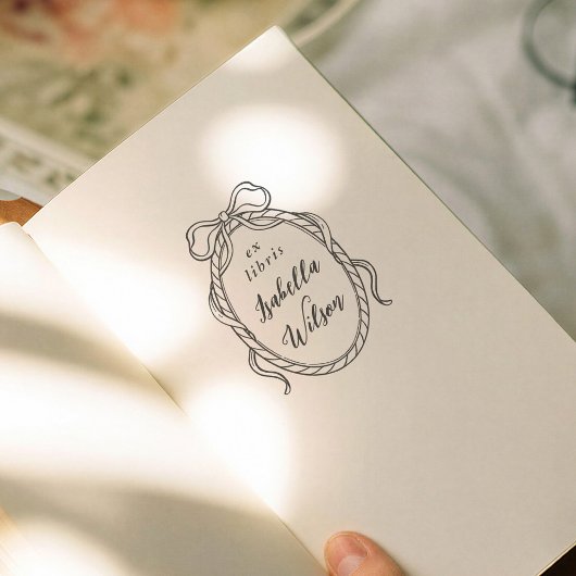 Vintage Whimsical Bow Calligraphy Ex Libris Book Zelfinktende Stempel