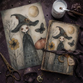 Vintage Whimsical Dromerige Heks Halloween Decoupa Tissuepapier