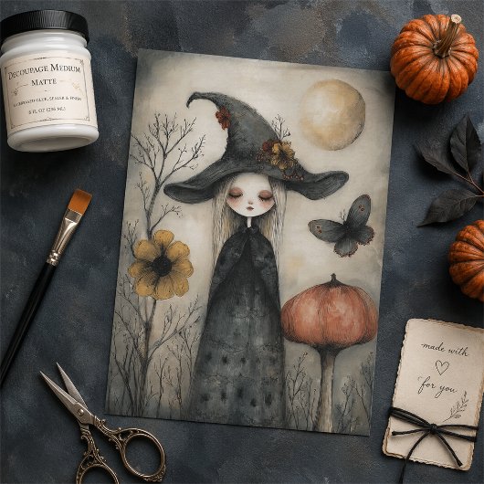 Vintage Whimsical Dromerige Heks Halloween Decoupa Tissuepapier