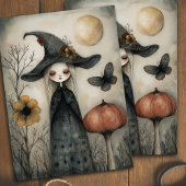 Vintage Whimsical Dromerige Heks Halloween Decoupa Tissuepapier