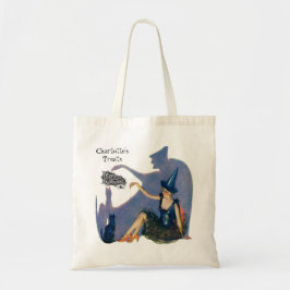 Vintage Whimsical Heks & Kat Halloween Snoepjes Tote Bag