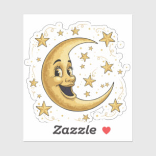 Vintage Whimsical Man in de Maan   Gouden Celesti Sticker