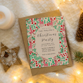 Vintage Whimsical Pink Reindeer, Christmas Pattern Kaart