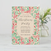 Vintage Whimsical Roze Rendier, Kerstpatroon Kaart (Staand voorkant)
