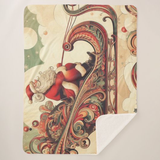 vintage/whimsisch/kerstman/Kerstmis Sherpa Deken (Voorkant)