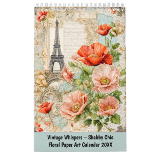 Vintage Whispers – Shabby Chic Bloemige Papierkuns Kalender