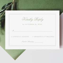 Vintage White and Sage Green Wedding Response Informatiekaartje