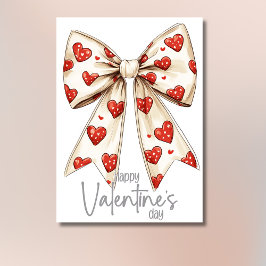 Vintage White Bow Grey Happy Valentines Day Feestdagenkaart