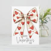 Vintage White Bow Grey Happy Valentines Day Feestdagenkaart (Staand voorkant)