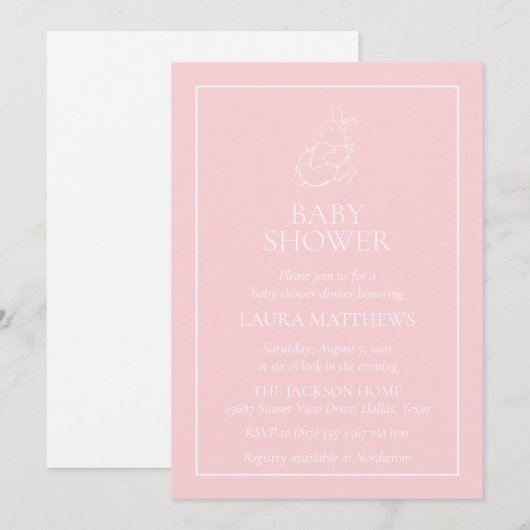 Vintage White Bunny Baby shower Kaart (Voorkant / Achterkant)