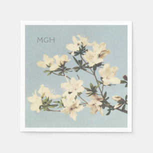 Vintage White Cream Azalea Flowers Monogram Napkin Servet