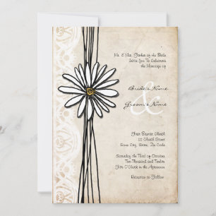 Vintage White Daisy Wedding Uitnodiging