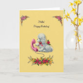 Vintage White Dog On Phone Birthday Card Kaart (Gele Bloem)