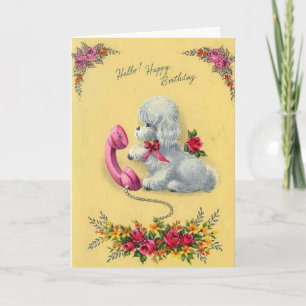 Vintage White Dog On Phone Birthday Card Kaart