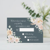 Vintage White Floral Navy Blue Wedding RSVP (Staand voorkant)