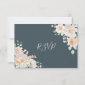 Vintage White Floral Navy Blue Wedding RSVP (Achterkant)