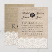 Vintage White Lace & Burlap Wedding Invitation Kaart (Voorkant / Achterkant)