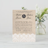 Vintage White Lace & Burlap Wedding Invitation Kaart (Staand voorkant)