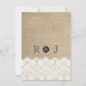 Vintage White Lace & Burlap Wedding Invitation Kaart (Achterkant)