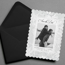 Vintage White Lace Elegant 2 Photo Wedding Save The Date