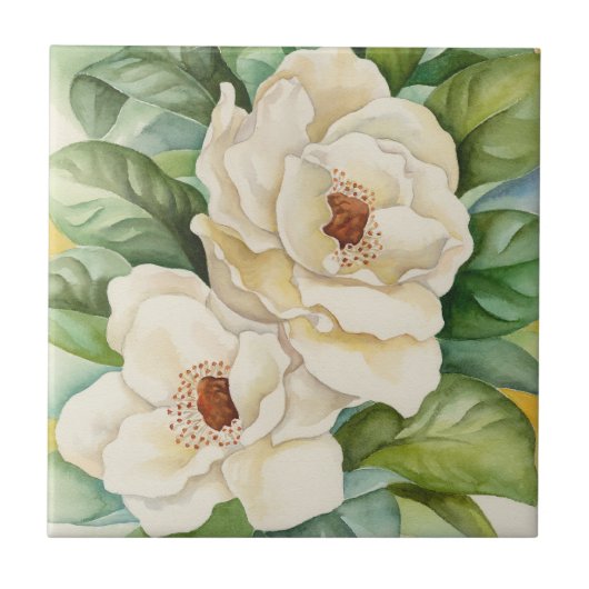 Vintage White Magnolia Waterverf Floral Tegeltje (Voorkant)