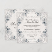 Vintage White Rose Wedding Invitation Kaart (Voorkant / Achterkant)