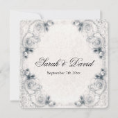 Vintage White Rose Wedding Invitation Kaart (Achterkant)