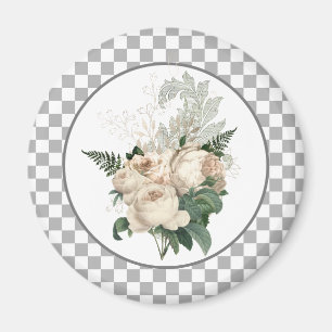 Vintage White Roses Checkerboard Magneet