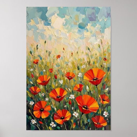 Vintage Wild Poppy Meadow Art Poster (Voorkant)